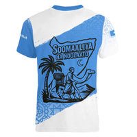 Somalia Women V-Neck T-Shirt with Soomaaliya Ha Noolaato Nomad Moon Flag Spirit