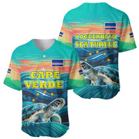 Cape Verde Baseball Jersey with Loggerhead Sea Turtle Ocean Sunset Spirit