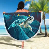 Cape Verde Beach Blanket with Loggerhead Sea Turtle Ocean Sunset Spirit
