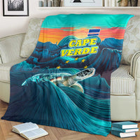 Cape Verde Blanket with Loggerhead Sea Turtle Ocean Sunset Spirit
