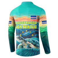 Cape Verde Button Sweatshirt with Loggerhead Sea Turtle Ocean Sunset Spirit