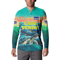 Cape Verde Button Sweatshirt with Loggerhead Sea Turtle Ocean Sunset Spirit