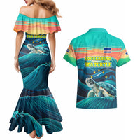 Cape Verde Couples Matching Mermaid Dress and Hawaiian Shirt with Loggerhead Sea Turtle Ocean Sunset Spirit
