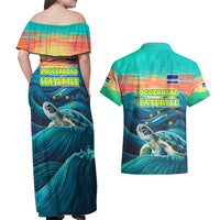 Cape Verde Couples Matching Off Shoulder Maxi Dress and Hawaiian Shirt with Loggerhead Sea Turtle Ocean Sunset Spirit