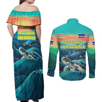 Cape Verde Couples Matching Off Shoulder Maxi Dress and Long Sleeve Button Shirt with Loggerhead Sea Turtle Ocean Sunset Spirit