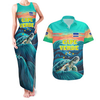 Cape Verde Couples Matching Tank Maxi Dress and Hawaiian Shirt with Loggerhead Sea Turtle Ocean Sunset Spirit