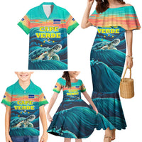 Cape Verde Family Matching Mermaid Dress and Hawaiian Shirt with Loggerhead Sea Turtle Ocean Sunset Spirit
