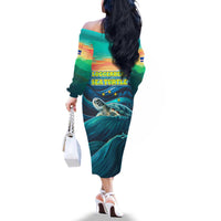 Cape Verde Family Matching Off The Shoulder Long Sleeve Dress and Hawaiian Shirt with Loggerhead Sea Turtle Ocean Sunset Spirit