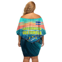Cape Verde Family Matching Off Shoulder Short Dress and Hawaiian Shirt with Loggerhead Sea Turtle Ocean Sunset Spirit