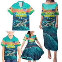 Cape Verde Family Matching Puletasi and Hawaiian Shirt with Loggerhead Sea Turtle Ocean Sunset Spirit