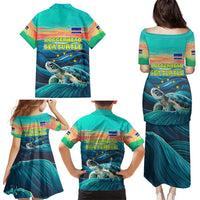 Cape Verde Family Matching Puletasi and Hawaiian Shirt with Loggerhead Sea Turtle Ocean Sunset Spirit