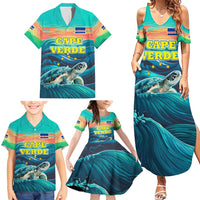 Cape Verde Family Matching Summer Maxi Dress and Hawaiian Shirt with Loggerhead Sea Turtle Ocean Sunset Spirit