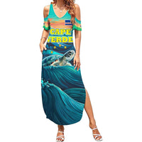 Cape Verde Family Matching Summer Maxi Dress and Hawaiian Shirt with Loggerhead Sea Turtle Ocean Sunset Spirit