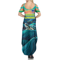 Cape Verde Family Matching Summer Maxi Dress and Hawaiian Shirt with Loggerhead Sea Turtle Ocean Sunset Spirit