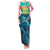 Cape Verde Family Matching Tank Maxi Dress and Hawaiian Shirt with Loggerhead Sea Turtle Ocean Sunset Spirit