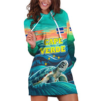 Cape Verde Hoodie Dress with Loggerhead Sea Turtle Ocean Sunset Spirit