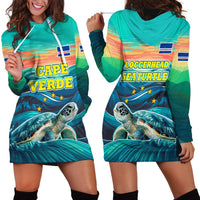 Cape Verde Hoodie Dress with Loggerhead Sea Turtle Ocean Sunset Spirit