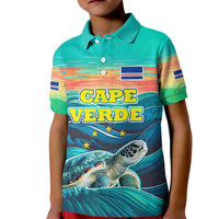 Cape Verde Kid Polo Shirt with Loggerhead Sea Turtle Ocean Sunset Spirit