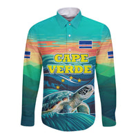 Cape Verde Long Sleeve Button Shirt with Loggerhead Sea Turtle Ocean Sunset Spirit