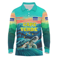 Cape Verde Long Sleeve Polo Shirt with Loggerhead Sea Turtle Ocean Sunset Spirit