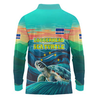 Cape Verde Long Sleeve Polo Shirt with Loggerhead Sea Turtle Ocean Sunset Spirit