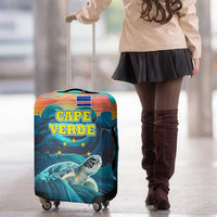 Cape Verde Luggage Cover with Loggerhead Sea Turtle Ocean Sunset Spirit