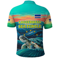Cape Verde Polo Shirt with Loggerhead Sea Turtle Ocean Sunset Spirit