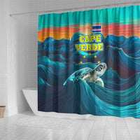 Cape Verde Shower Curtain with Loggerhead Sea Turtle Ocean Sunset Spirit