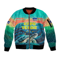 Cape Verde Sleeve Zip Bomber Jacket with Loggerhead Sea Turtle Ocean Sunset Spirit