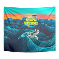 Cape Verde Tapestry with Loggerhead Sea Turtle Ocean Sunset Spirit