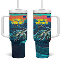 Cape Verde Tumbler With Handle with Loggerhead Sea Turtle Ocean Sunset Spirit