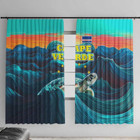 Cape Verde Window Curtain with Loggerhead Sea Turtle Ocean Sunset Spirit
