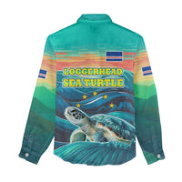 Cape Verde Women Casual Shirt with Loggerhead Sea Turtle Ocean Sunset Spirit