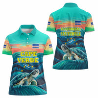 Cape Verde Women Polo Shirt with Loggerhead Sea Turtle Ocean Sunset Spirit