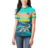 Cape Verde Women Polo Shirt with Loggerhead Sea Turtle Ocean Sunset Spirit