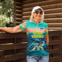 Cape Verde Women Polo Shirt with Loggerhead Sea Turtle Ocean Sunset Spirit