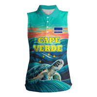 Cape Verde Women Sleeveless Polo Shirt with Loggerhead Sea Turtle Ocean Sunset Spirit