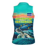 Cape Verde Women Sleeveless Polo Shirt with Loggerhead Sea Turtle Ocean Sunset Spirit