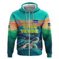 Cape Verde Zip Hoodie with Loggerhead Sea Turtle Ocean Sunset Spirit
