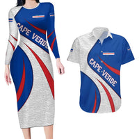 Cape Verde Couples Matching Long Sleeve Bodycon Dress and Hawaiian Shirt with Blue Red Flag Nós Kretxeu Spirit