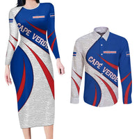 Cape Verde Couples Matching Long Sleeve Bodycon Dress and Long Sleeve Button Shirt with Blue Red Flag Nós Kretxeu Spirit