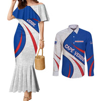 Cape Verde Couples Matching Mermaid Dress and Long Sleeve Button Shirt with Blue Red Flag Nós Kretxeu Spirit
