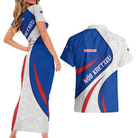 Cape Verde Couples Matching Short Sleeve Bodycon Dress and Hawaiian Shirt with Blue Red Flag Nós Kretxeu Spirit