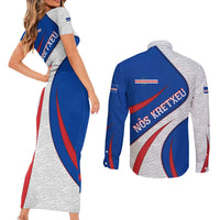 Cape Verde Couples Matching Short Sleeve Bodycon Dress and Long Sleeve Button Shirt with Blue Red Flag Nós Kretxeu Spirit