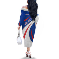 Cape Verde Family Matching Off The Shoulder Long Sleeve Dress and Hawaiian Shirt with Blue Red Flag Nós Kretxeu Spirit