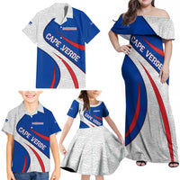 Cape Verde Family Matching Off Shoulder Maxi Dress and Hawaiian Shirt with Blue Red Flag Nós Kretxeu Spirit