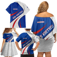 Cape Verde Family Matching Off Shoulder Short Dress and Hawaiian Shirt with Blue Red Flag Nós Kretxeu Spirit