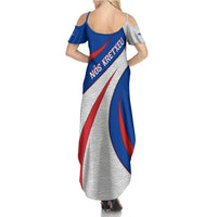 Cape Verde Family Matching Summer Maxi Dress and Hawaiian Shirt with Blue Red Flag Nós Kretxeu Spirit