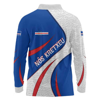 Cape Verde Long Sleeve Polo Shirt with Blue Red Flag Nós Kretxeu Spirit