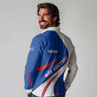 Cape Verde Long Sleeve Polo Shirt with Blue Red Flag Nós Kretxeu Spirit